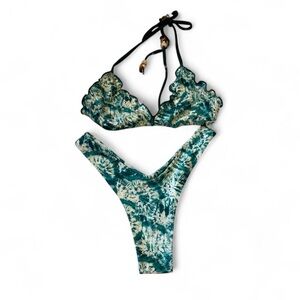 Kulani Kinis Matching Bikini Set & Cover Up: Green Cheeky Bottom, Tie Top